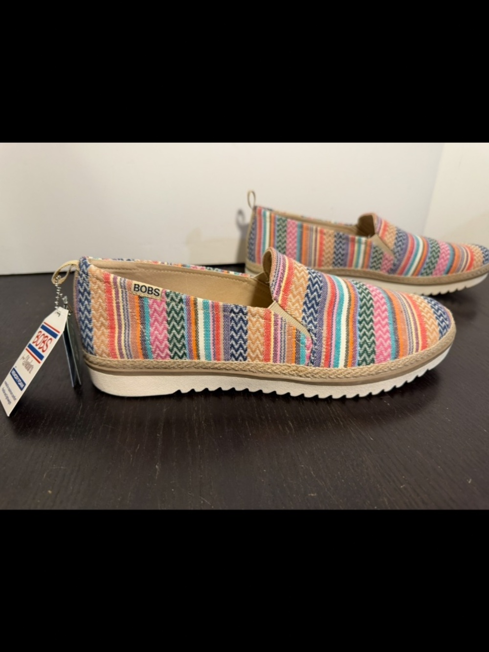 Skechers BOBS Flexpadrille Lo-On Detail Slip-On Shoes Multicolor Stripe Woman 11